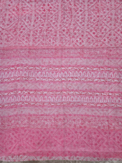 PINK HANDBLOCK KOTA DORIYA SAREE