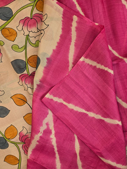 Pink Shibhori Pure Silk Saree