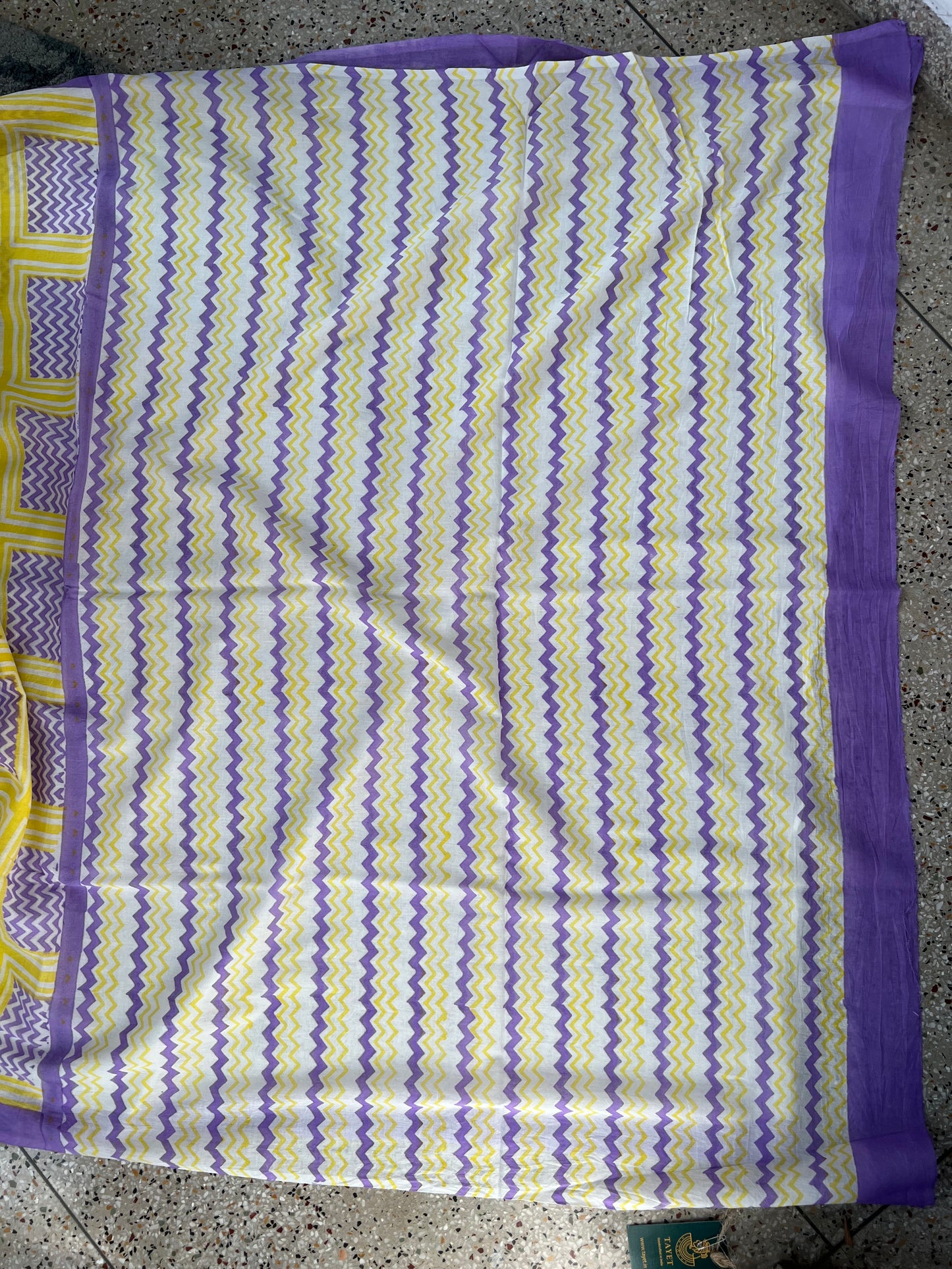 Yellow Purple Printed Cotton Saree