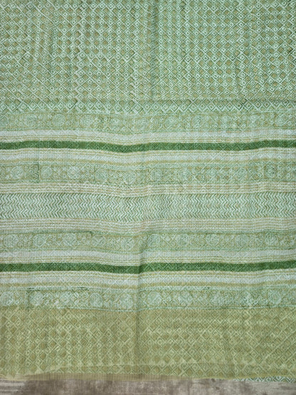 GREEN HANDBLOCK KOTA DORIYA SAREE