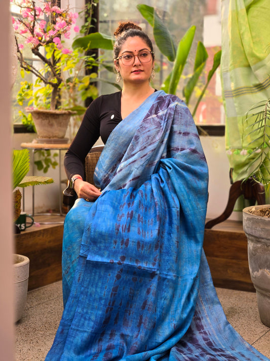 Blue Shibhori Pure Silk Saree