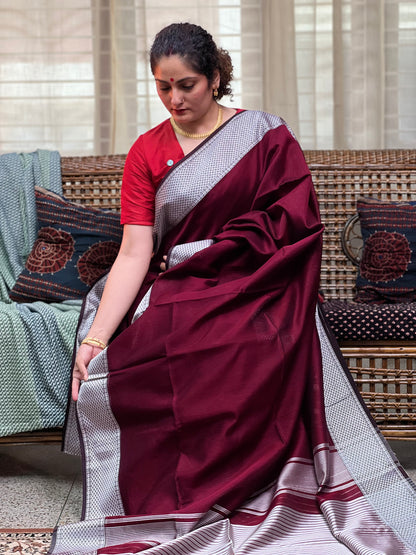 Maroon Silk Cotton Maheshwari Saree