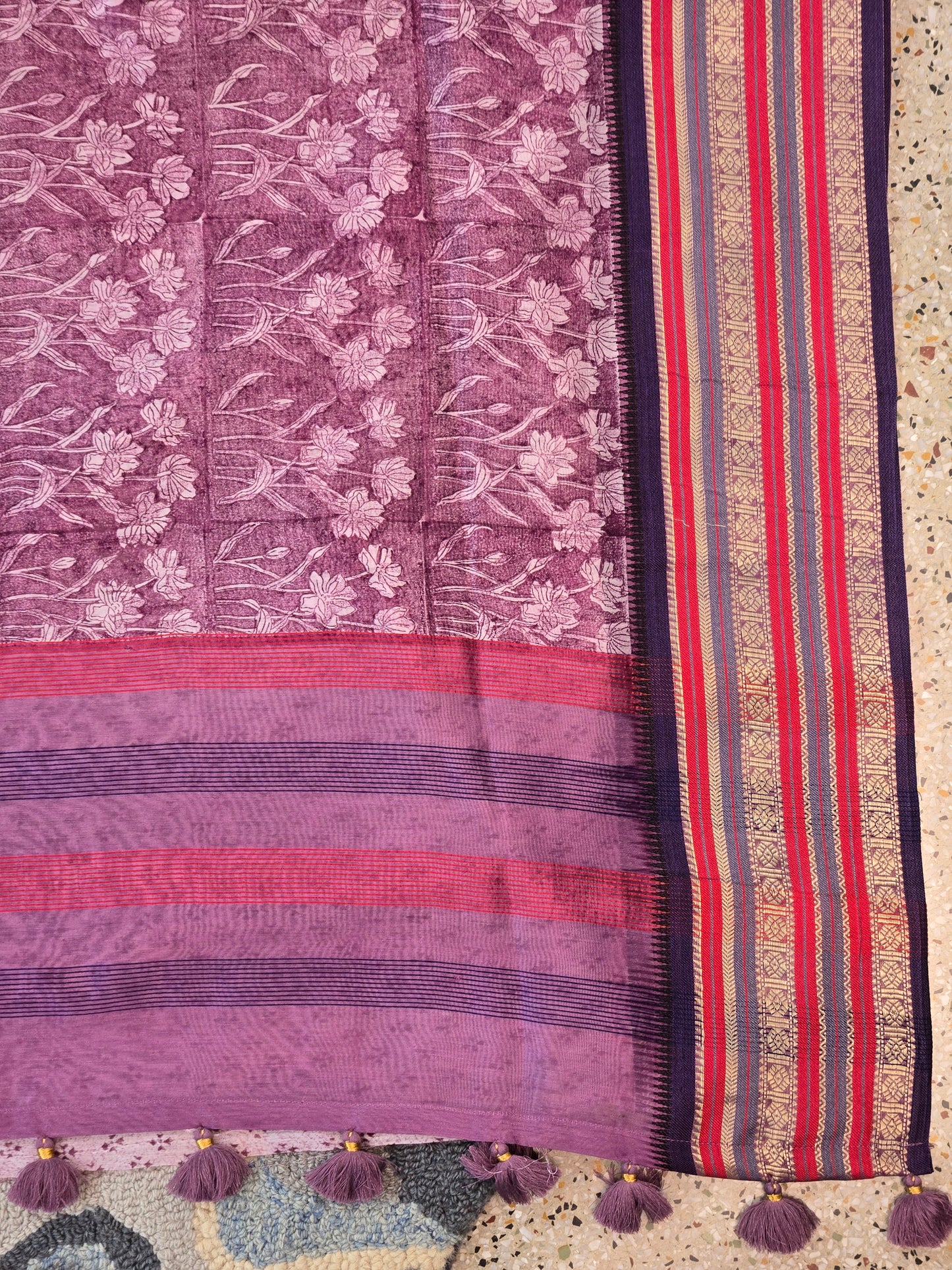 Magenta Printed Cotton Silk Saree