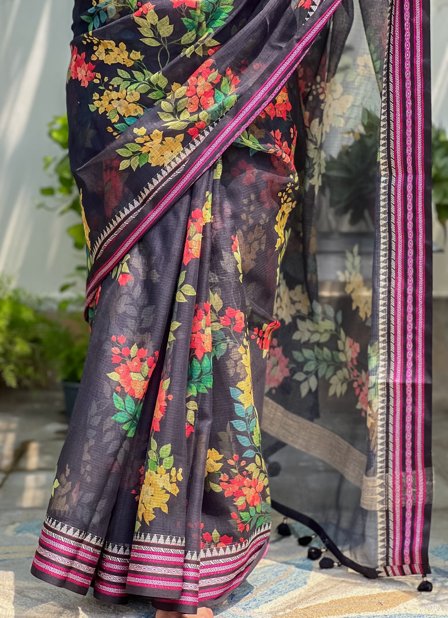 Black Printed Silk Cotton Kota Saree