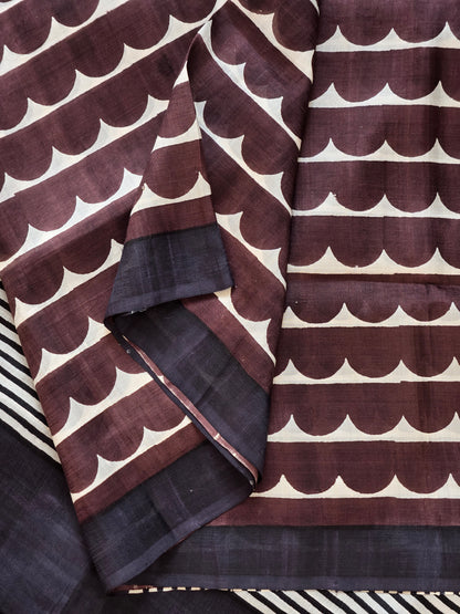 Brown Pure Silk Handblock Printed saree