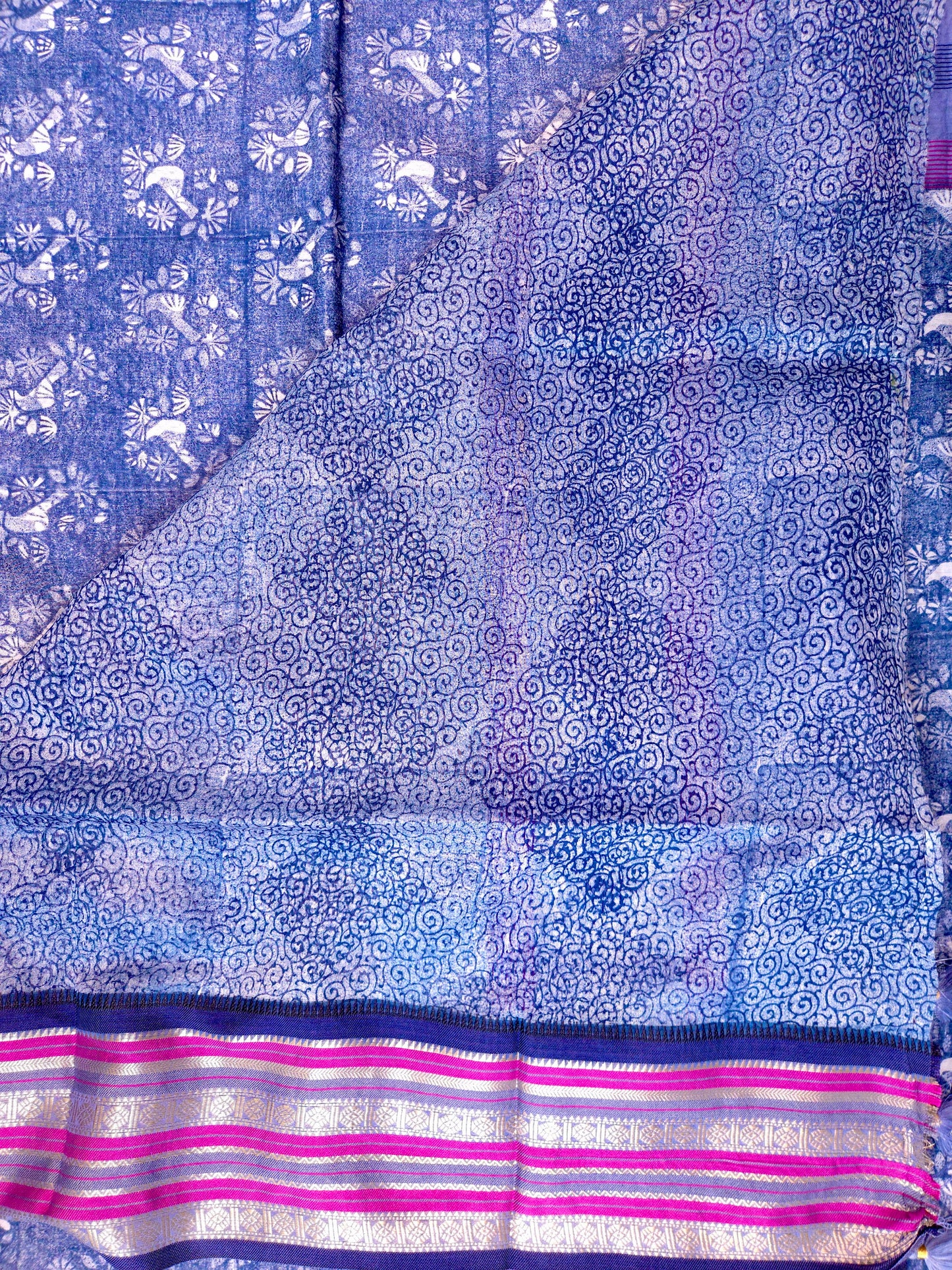 Blue Printed Silk Cotton Saree 3