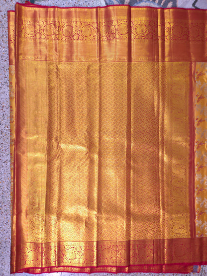 Golden Yellow Pure Tissue Kanjivaram Saree