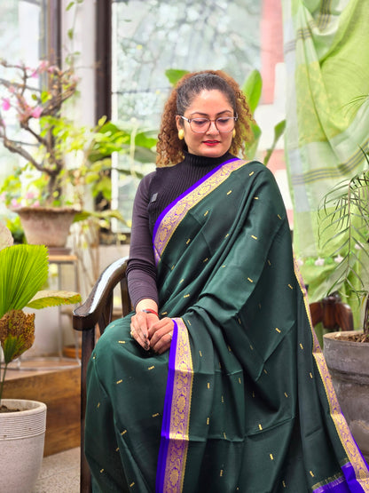 Dark Green Mysore Crepe Silk Saree