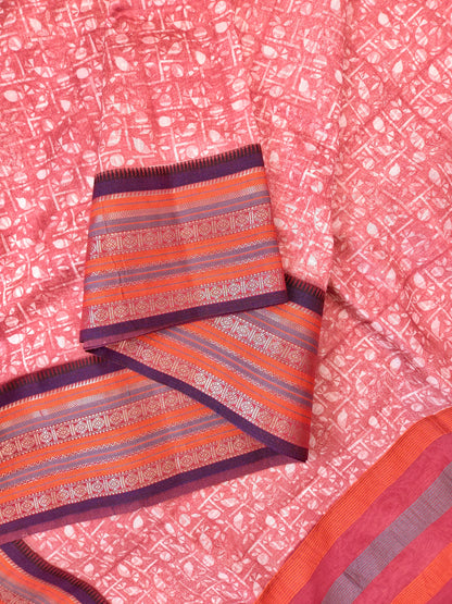 Rust Orange Printed Silk Cotton Saree