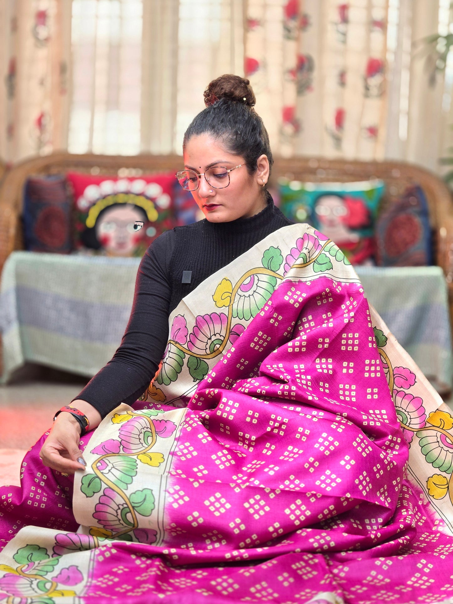 Pink Printed Pure Silk Saree