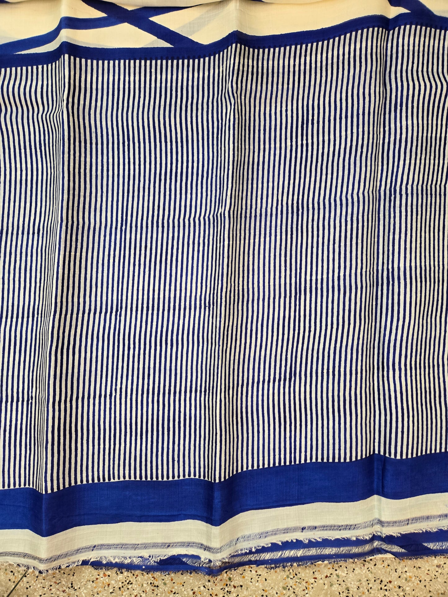 White Blue Printed Silk Saree