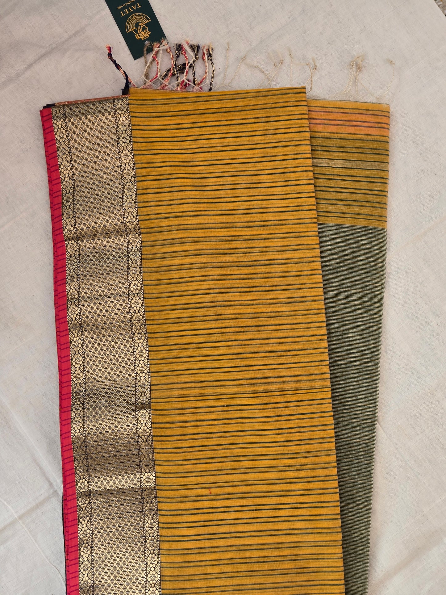 Yellow Green Maheshwari Silk Cotton Saree