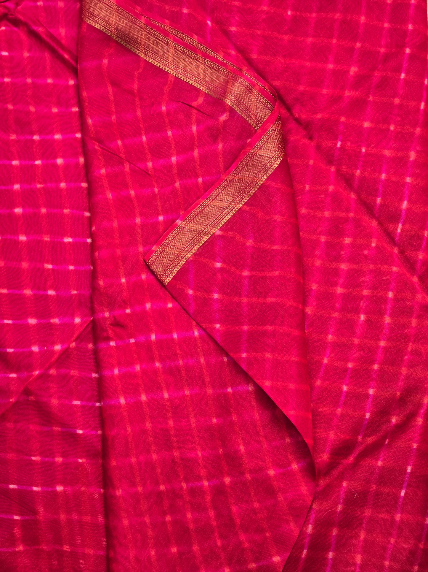 PINK TIE-DYE LEHARIYA SILK COTTON SAREE