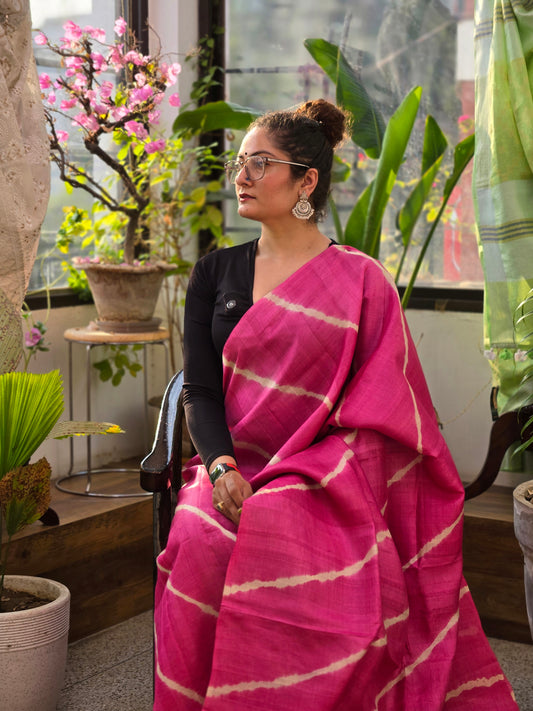 Pink Shibhori Pure Silk Saree