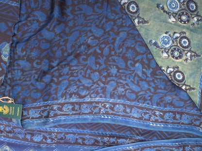 Indigo Green Printed Modal Silk Saree