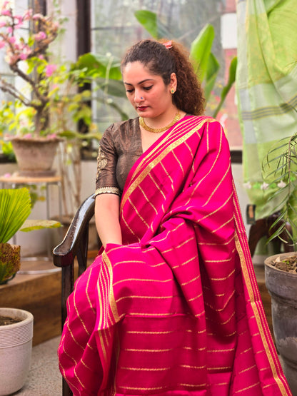 Pink Mysore Crepe Silk Saree