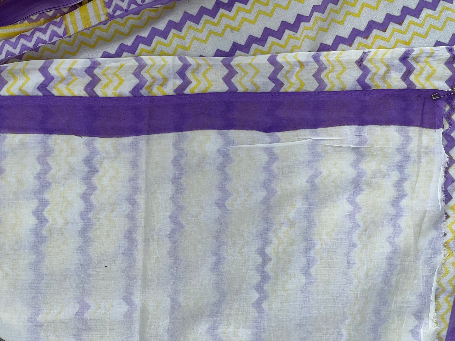 Yellow Purple Printed Cotton Saree