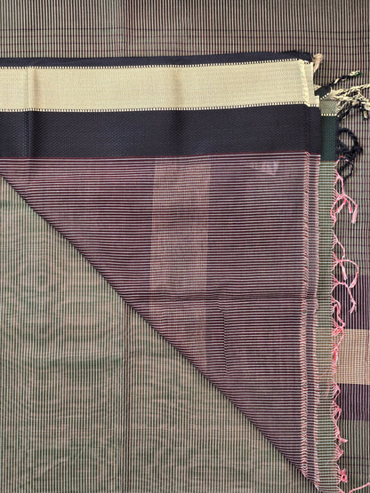 Green Black Maheshwari Silk Cotton Saree