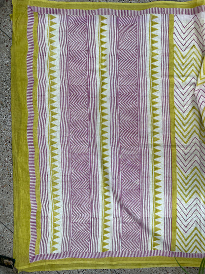 Olive Pink Printed Cotton Saree