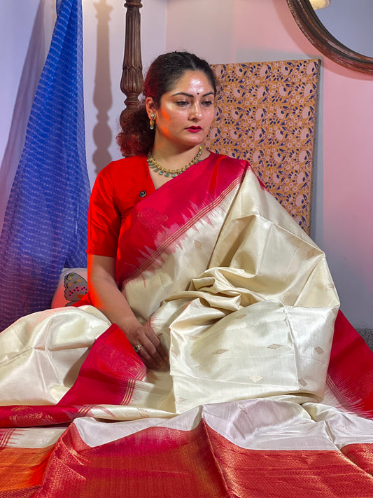 Off White Pure Silk Saree