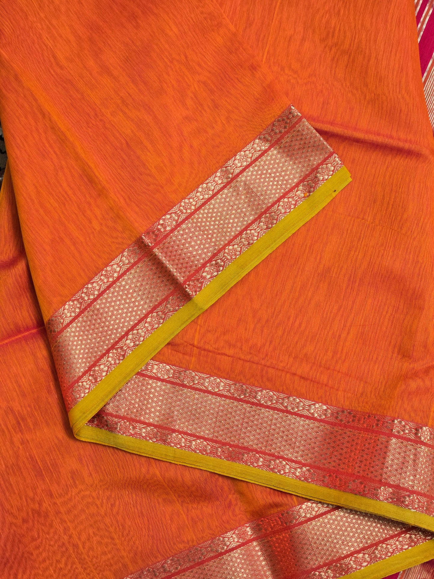 Orange Silk Cotton Maheshwari Saree