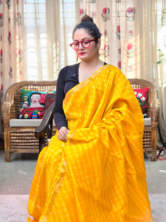 YELLOW TIE DYE MOTDA SILK COTTON SAREE