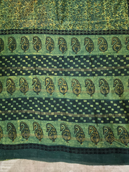 GREEN HANDBLOCK SILK COTTON SAREE