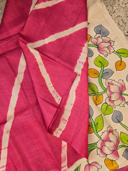 Pink Shibhori Pure Silk Saree