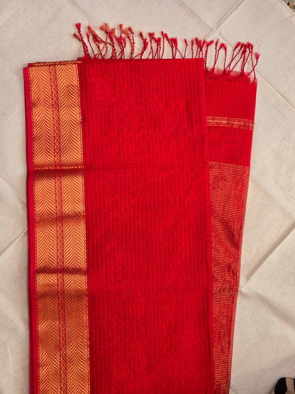 Red Maheshwari Silk Cotton Saree