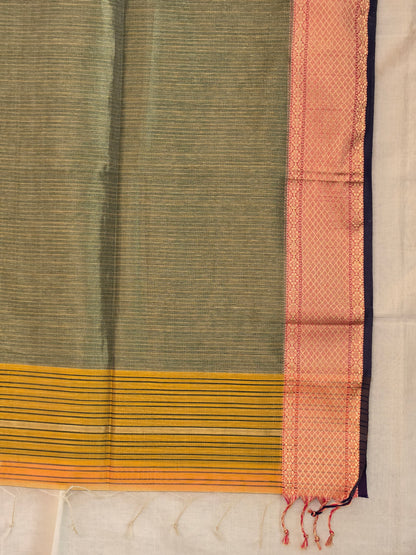 Yellow Green Maheshwari Silk Cotton Saree