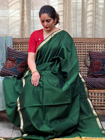 Green SilkCotton Maheshwari Saree