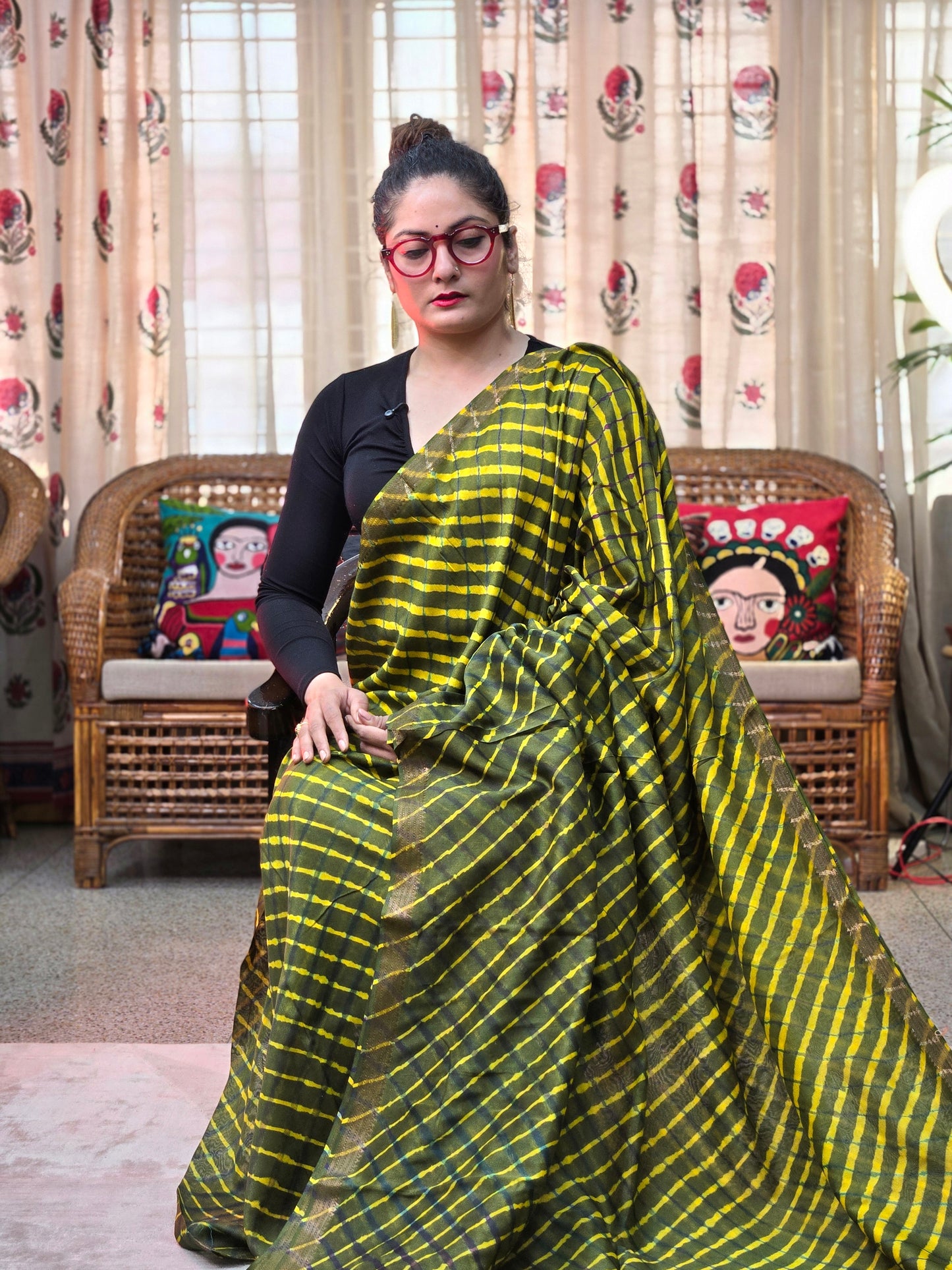 GREEN TIE-DYE LEHARIYA SILK COTTON SAREE