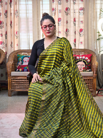 GREEN TIE-DYE LEHARIYA SILK COTTON SAREE