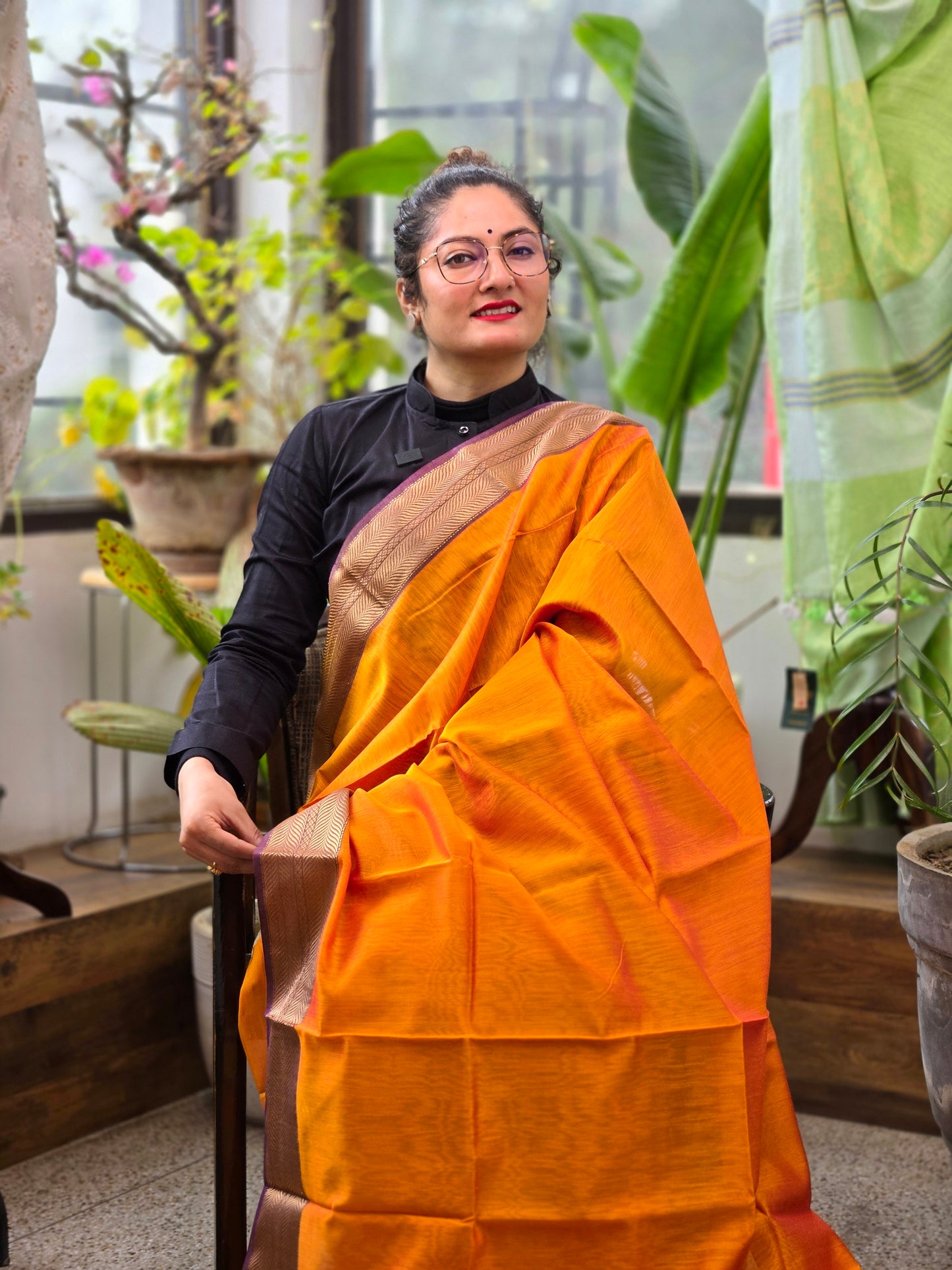 Orange Purple Silk Cotton Saree