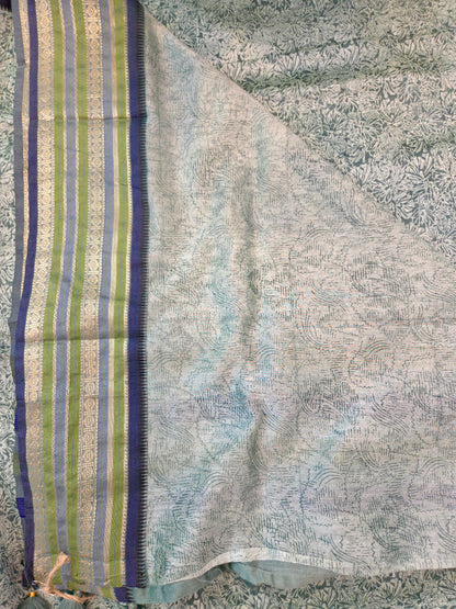 Green Printed Silk Cotton Saree 2