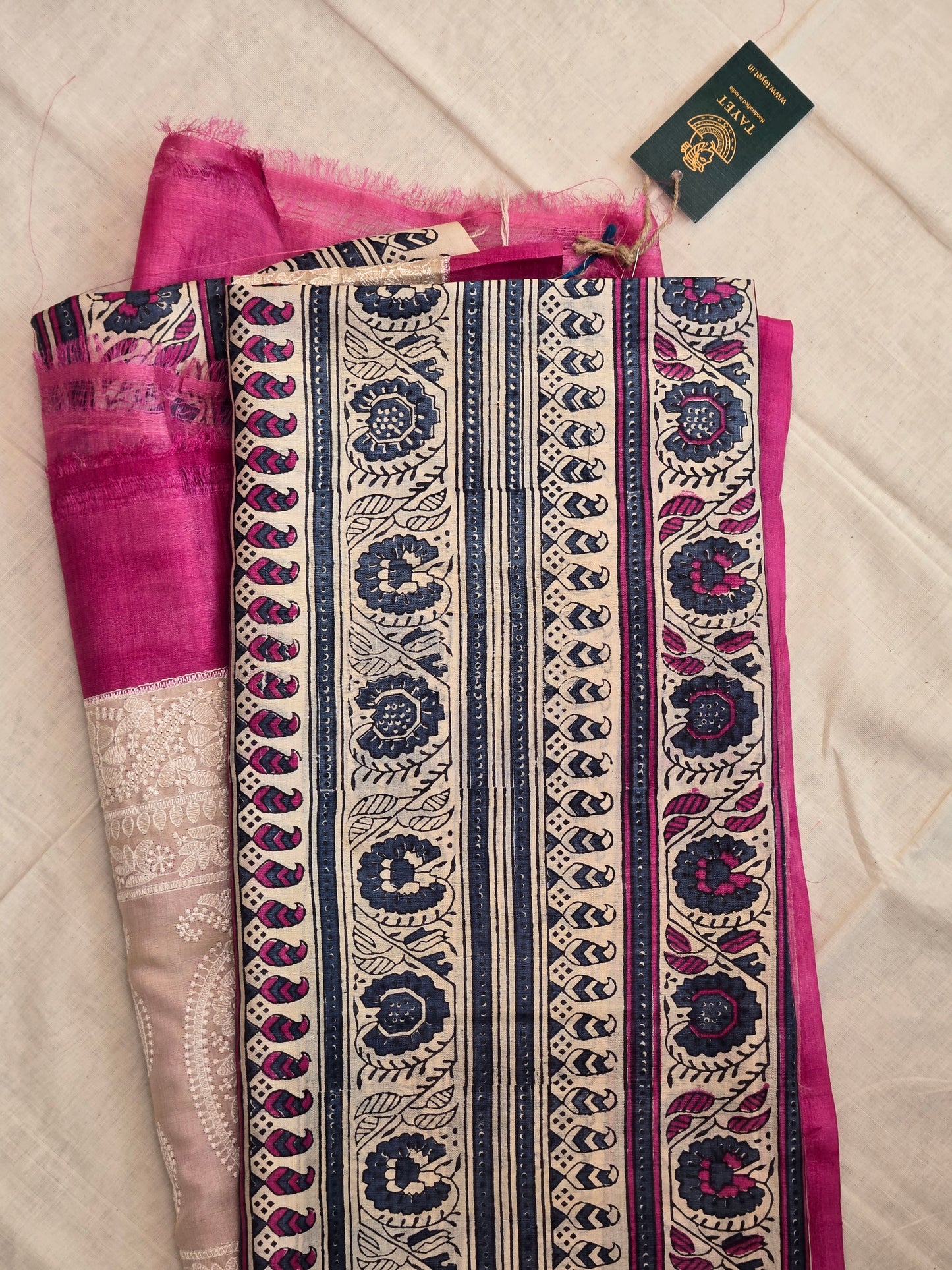 Blue Pink Printed Silk Saree