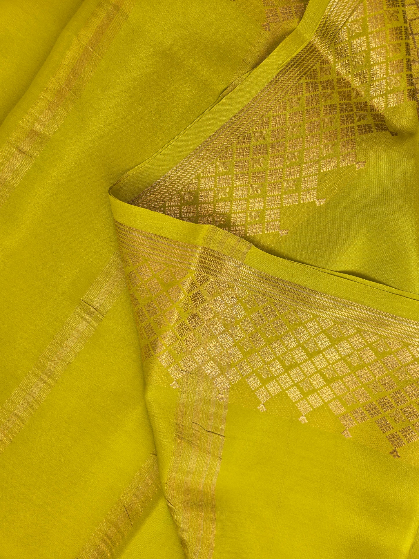 Lime Green Mysore Crepe Silk Saree