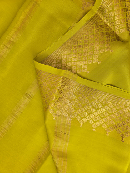 Lime Green Mysore Crepe Silk Saree