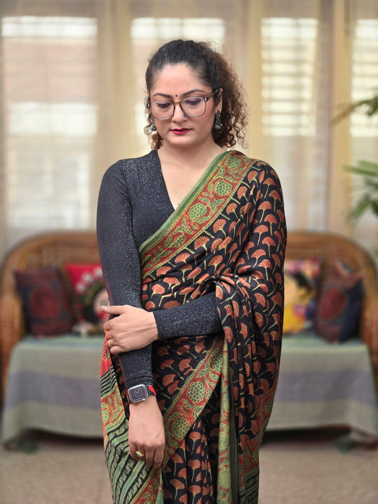 Black Printed Modal Silk saree