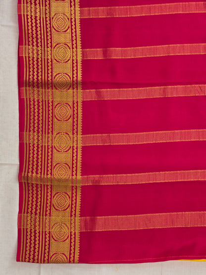 Yellow Pink Myosre crepe Silk Saree