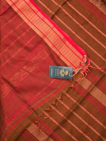 Brown Red Maheshwari Silk Cotton Saree