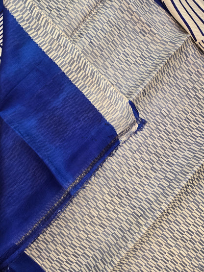 White Blue Printed Saree