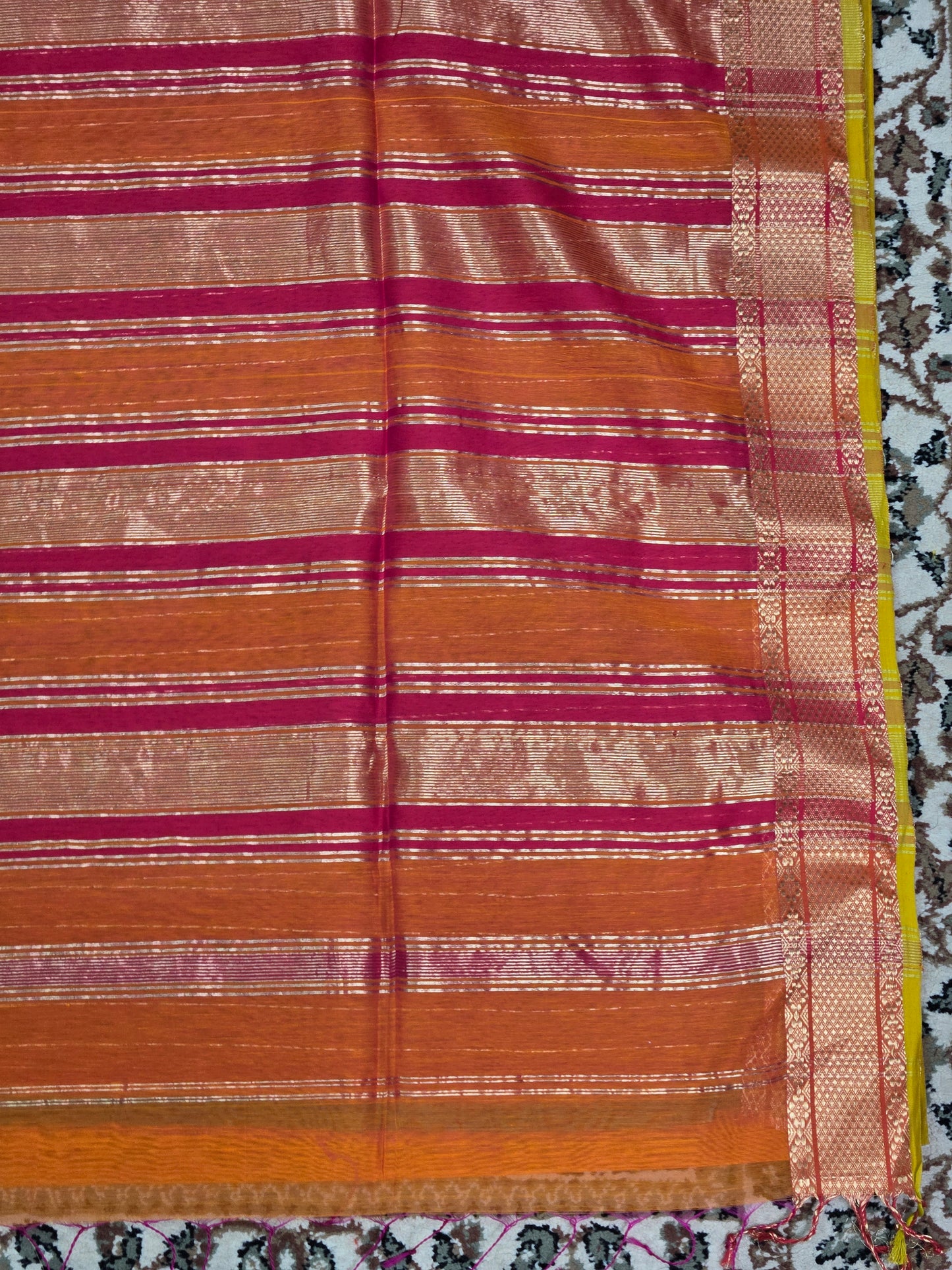 Orange Silk Cotton Maheshwari Saree