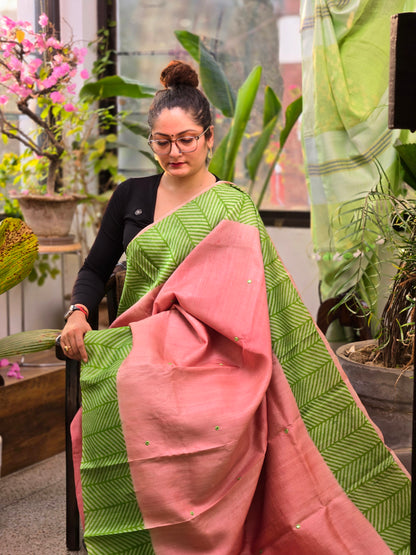 Pink Printed Pure Silk Saree