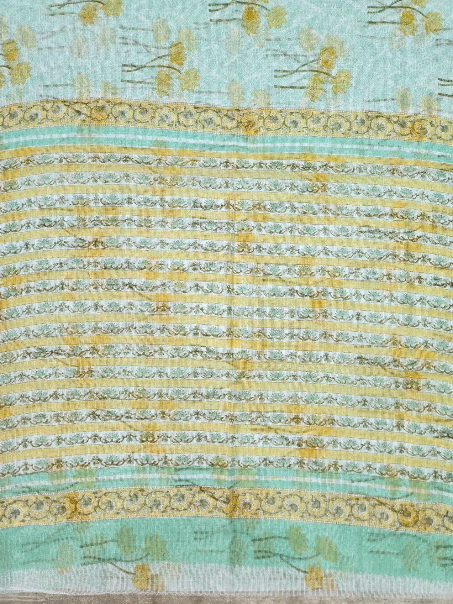 WHITE TURQUOISE HANDBLOCK KOTA DORIYA SAREE