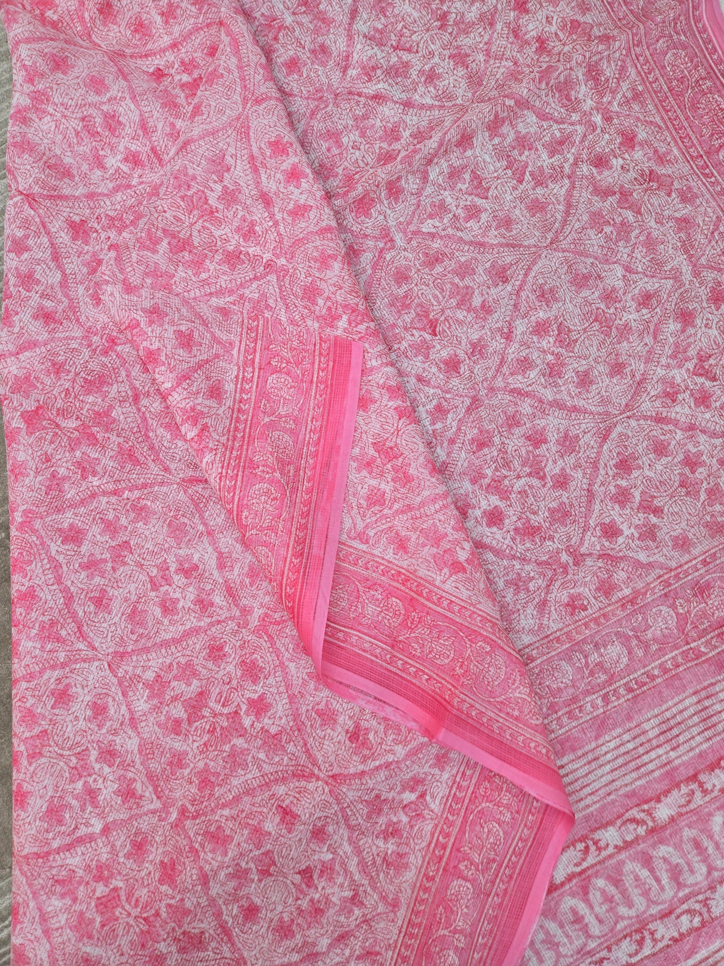 PINK HANDBLOCK KOTA DORIYA SAREE