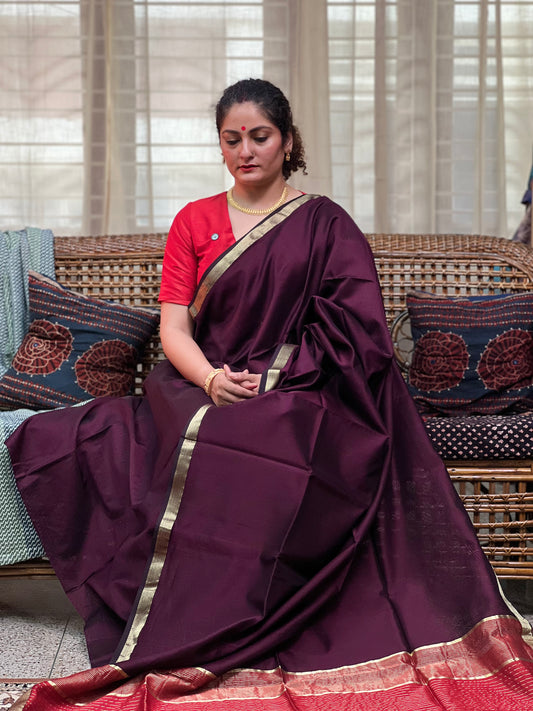 Maroon SilkCotton Maheshwari Saree