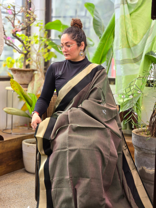 Green Black Maheshwari Silk Cotton Saree