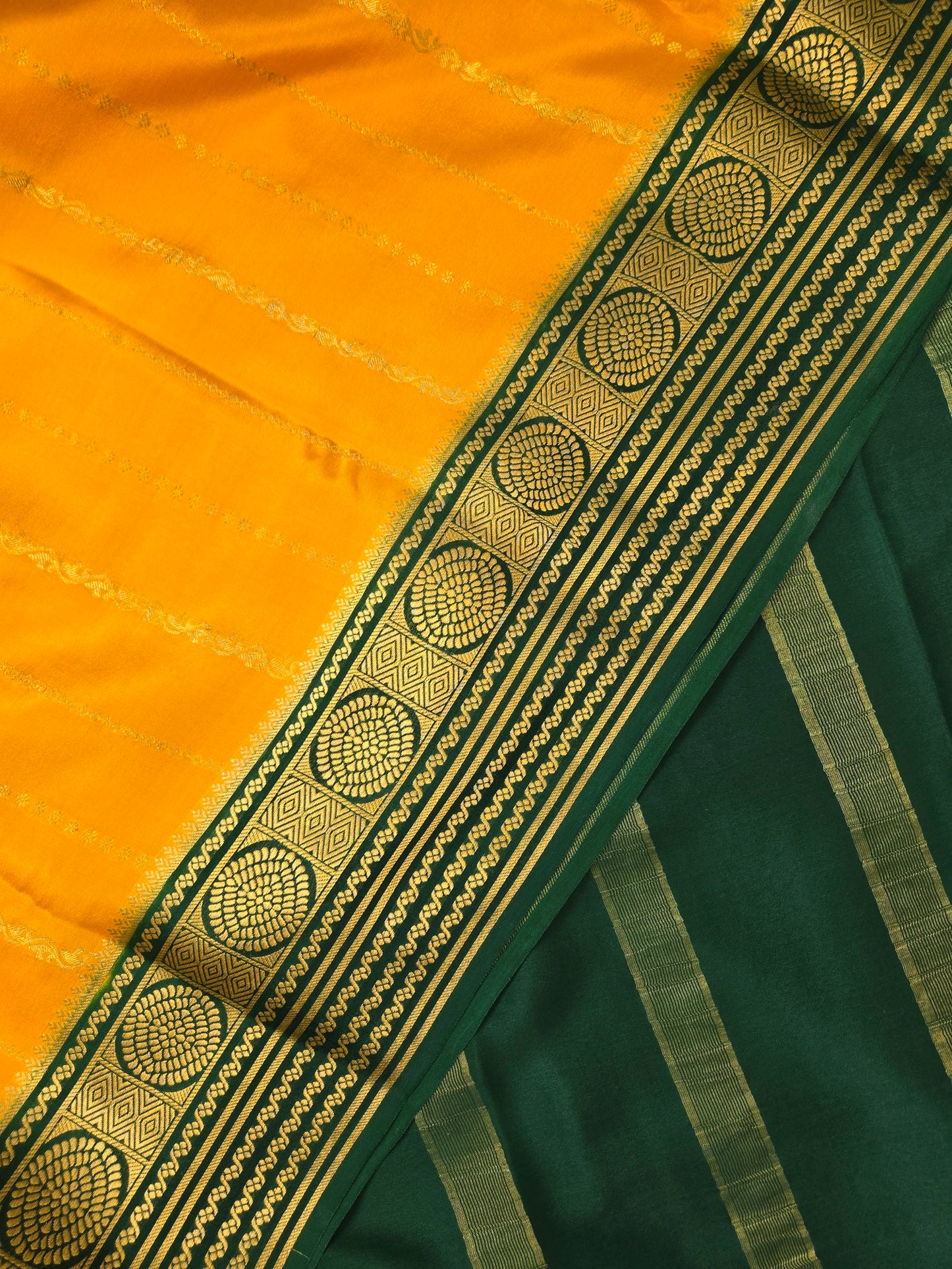 Yellow Green Mysore Crepe Silk saree