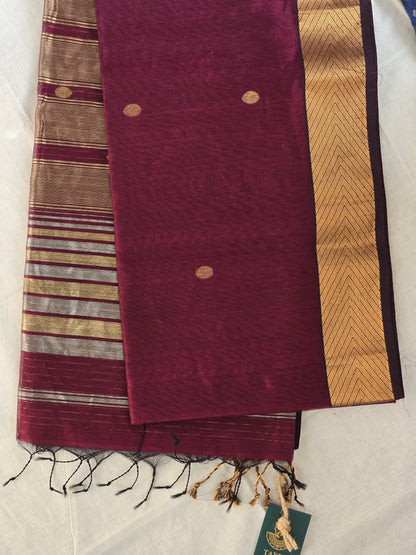 Maroon Maheshwari Silk Cotton Saree